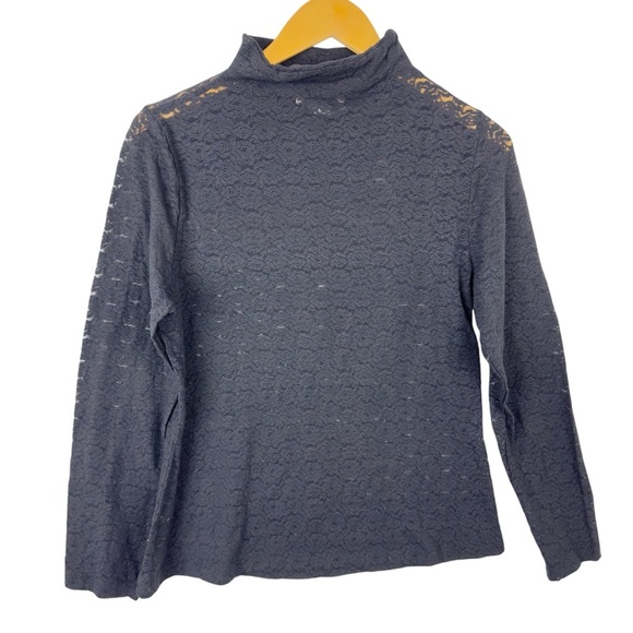 April Cornell Amelie Mock Turtleneck T-Shirt Floral Lace Black Sheer Size Medium - Picture 2 of 14